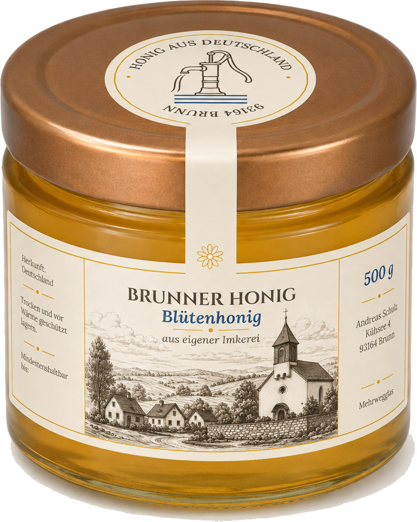 Brunner Honig 500 g Blütenhonig im Mehrwegglas — Draufsicht